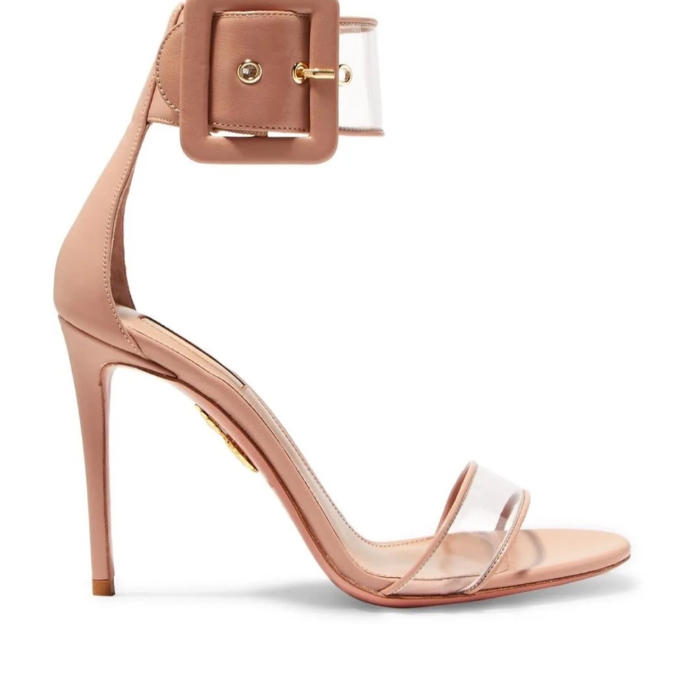 Aquazurra size 38.5 seduction Nude Stiletto leather and pvc sandal